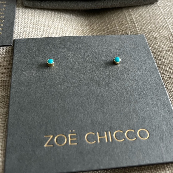 14K TURQUOISE BEZEL STUDS - Picture 2 of 10